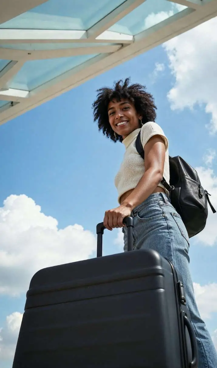 Voyageuse avec valise à l'aéroport